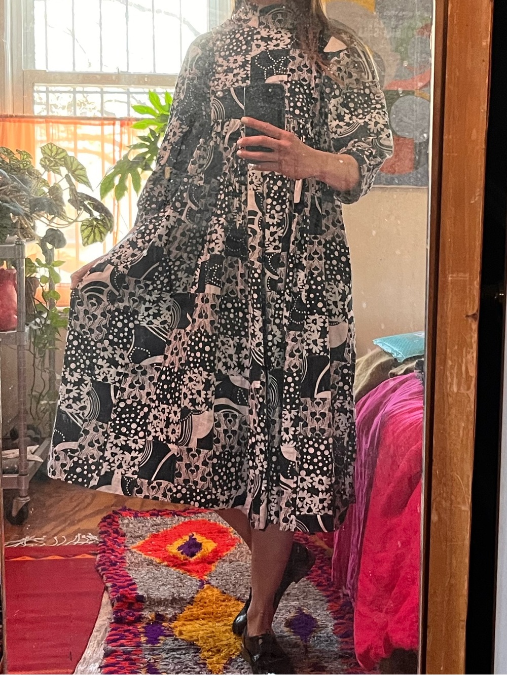 Batsheva Black and White Floral Patchwork Maxi Dress